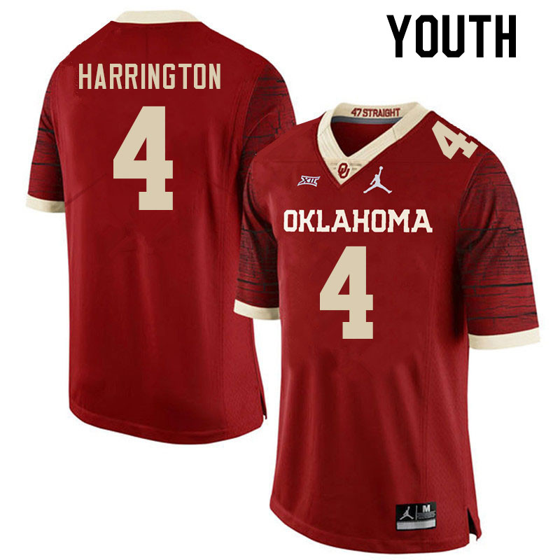 Youth #4 Justin Harrington Oklahoma Sooners College Football Jerseys Stitched Sale-Retro